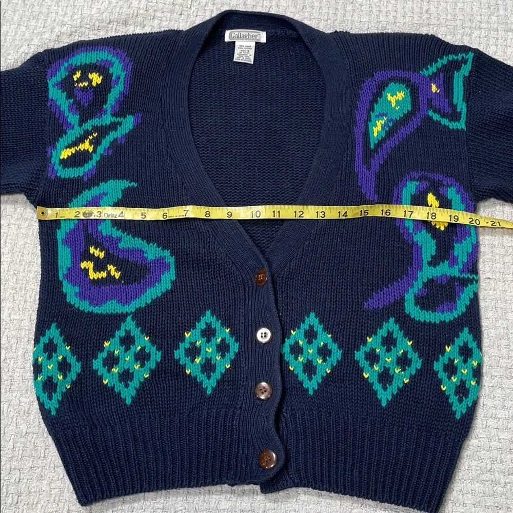 Vintage 90’s V-Neck Sweater Button up Cardigan Navy Teal Purple Size Small - Picture 13 of 15